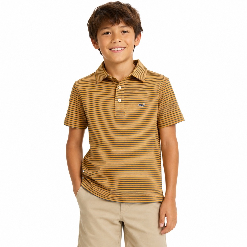 Vineyard Vines Sankaty Polo Kids Small S 8-10 Orange Blue Striped